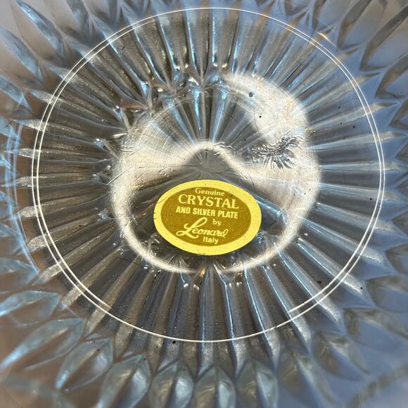 Vintage Crystal Bowl Silver Plate Spoon Sauce Bowl Set By Leonard Italy - Picture 2 of 12